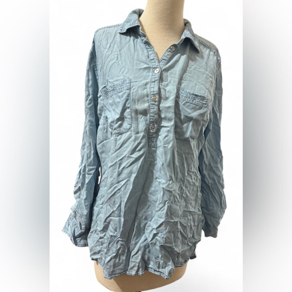 Soho New York & Company Tencel Denim Button Up Blouse Women’s Large Chambray Top